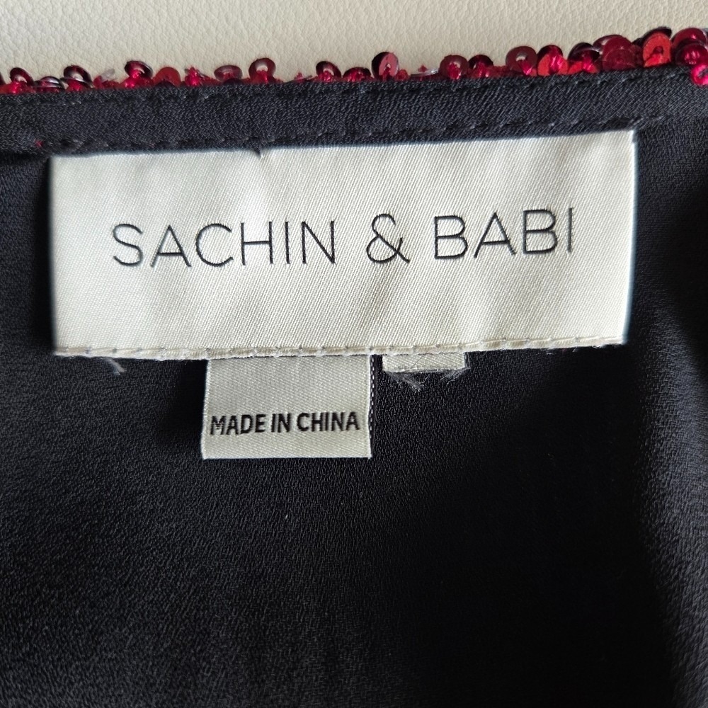 Sachin & Babi Burgundy Sequin Midi Dress L Designer Runway Glam Luxe Holiday NYE - Picture 8 of 14